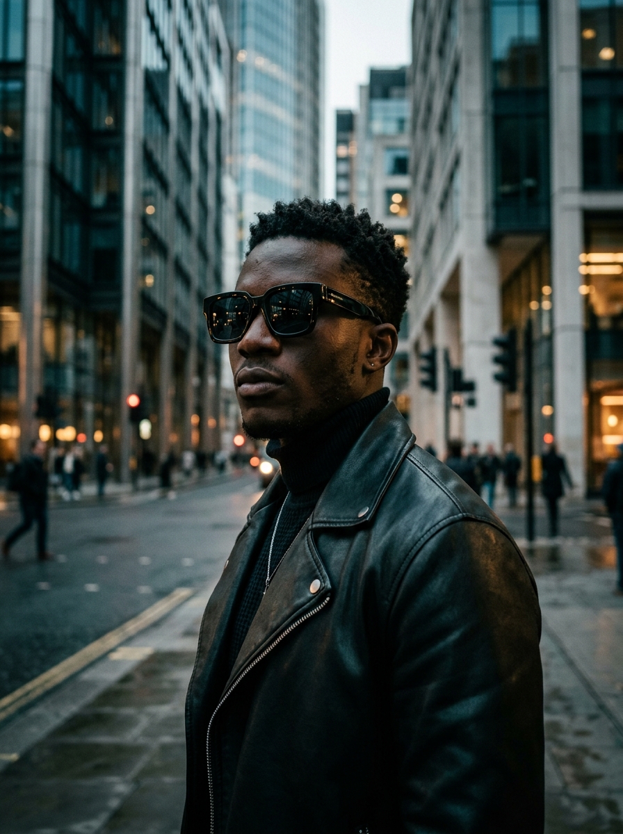 Stylish model wearing Aero Kaze bold sunglasses in urban setting